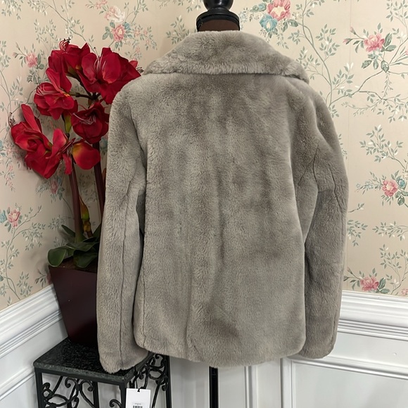 NWT DKNY Silver Grey Lux Faux Fur Lined Pockets Jacket M - Picture 4 of 6